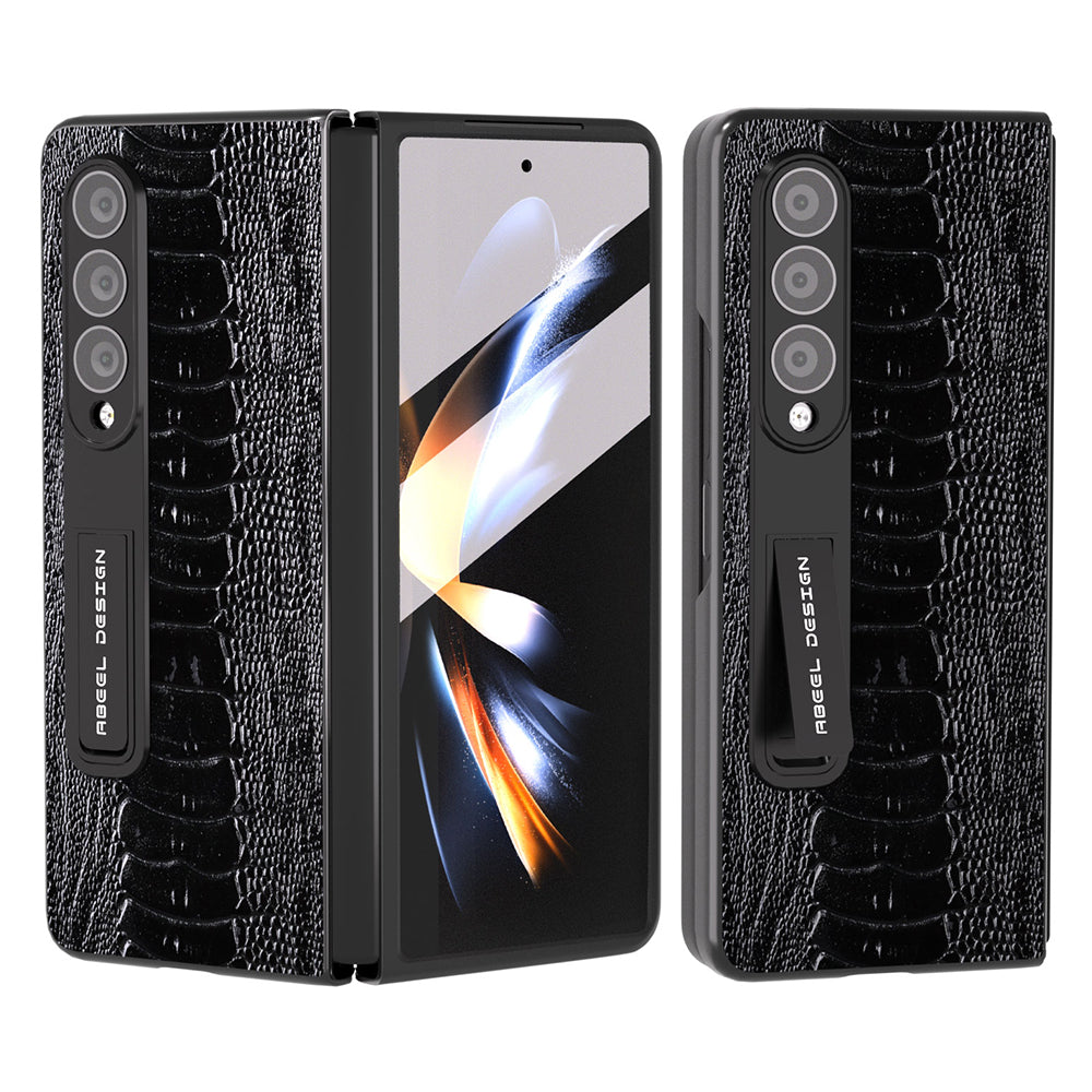 ABEEL For Samsung Galaxy Z Fold4 5G Crocodile Texture Kickstand Cover Genuine Cow Leather PC Phone Case with Clear Front Screen Film ABEEL For Samsung Galaxy Z Fold4 5G Crocodile Texture Kickstand Cover Genuine Cow Leather PC Phone Case with Clear Front Screen Film